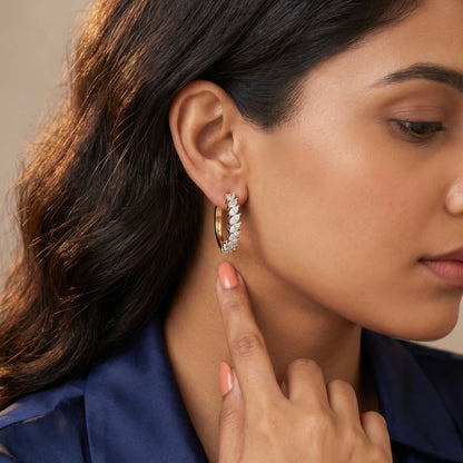 Marquise Cut Lab Grown Diamond Hoop Earrings in Yellow Gold