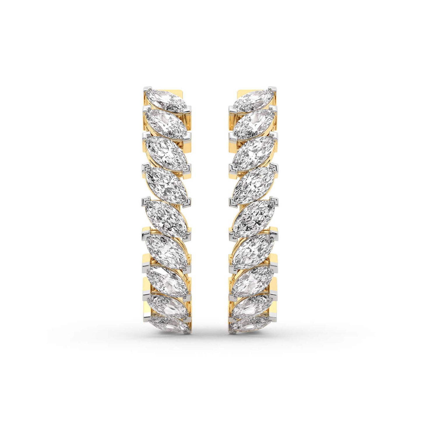 Marquise Cut Lab Grown Diamond Hoop Earrings in Yellow Gold