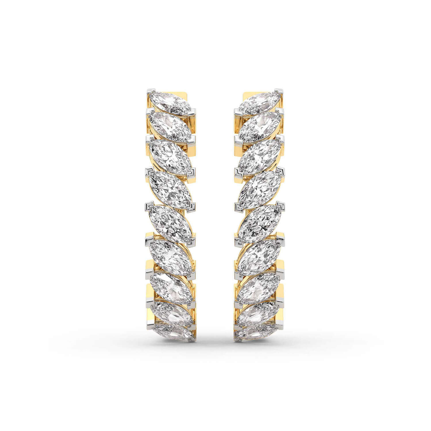 Marquise Cut Lab Grown Diamond Hoop Earrings in Yellow Gold