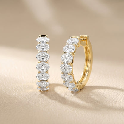Oval Cut Lab Grown Diamond Hoop Earrings in Yellow Gold