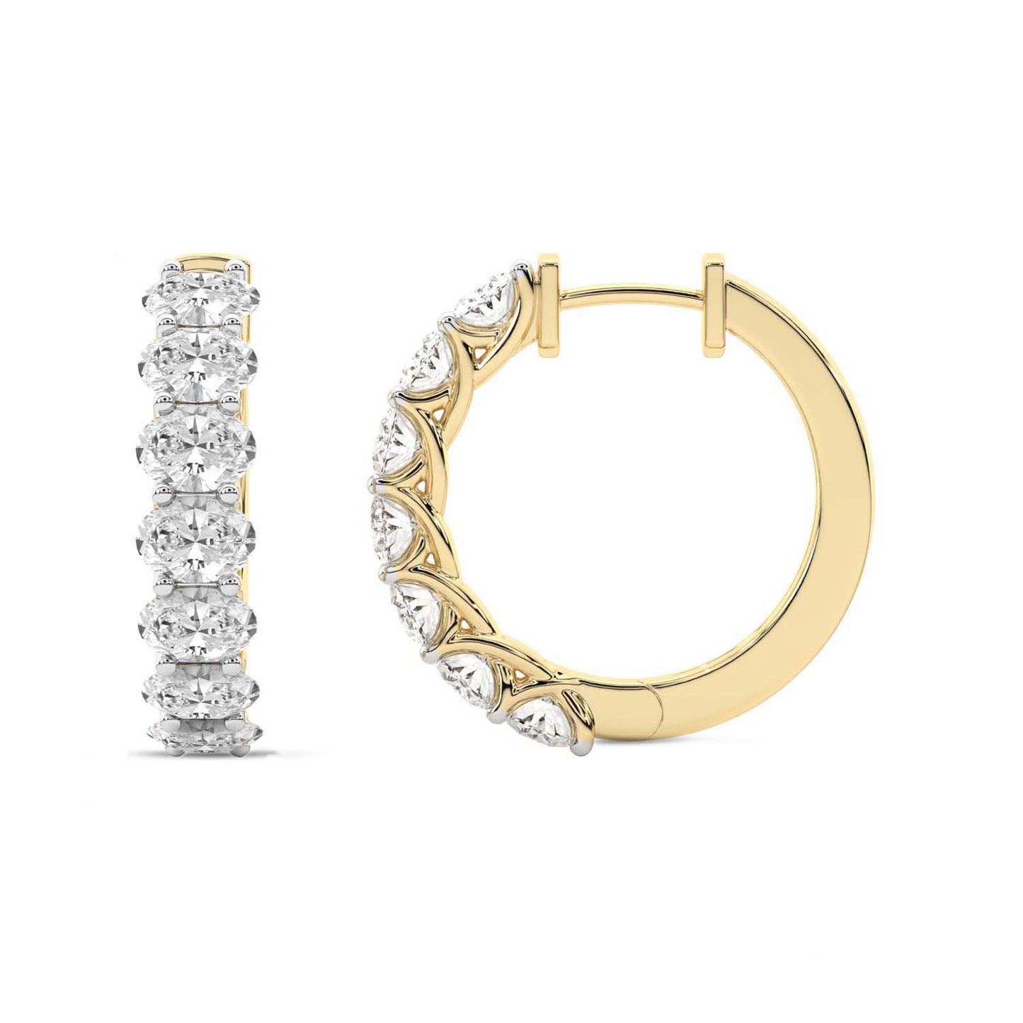Oval Cut Lab Grown Diamond Hoop Earrings in Yellow Gold