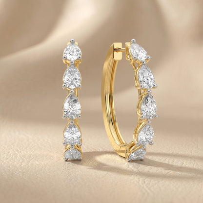 Pear Cut Lab Grown Diamond Hoop Earrings in Yellow Gold