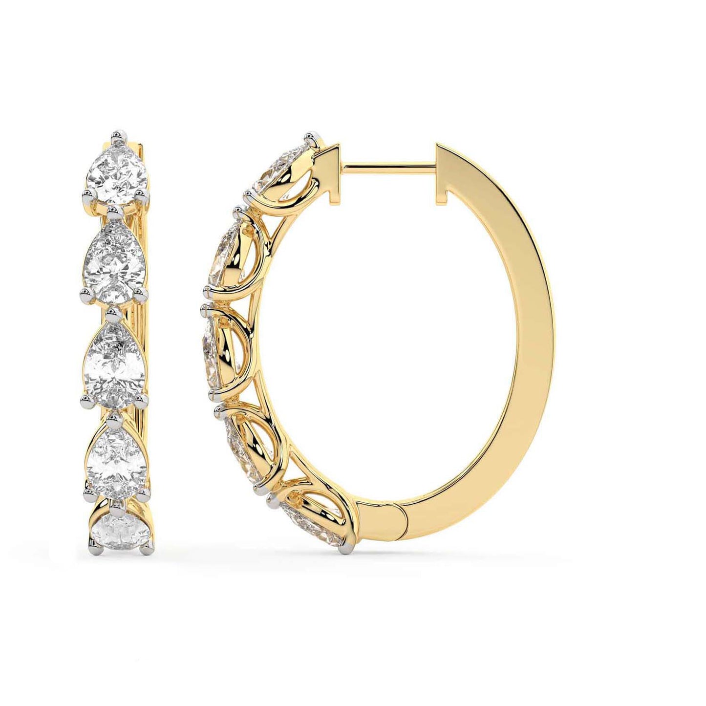 Pear Cut Lab Grown Diamond Hoop Earrings in Yellow Gold