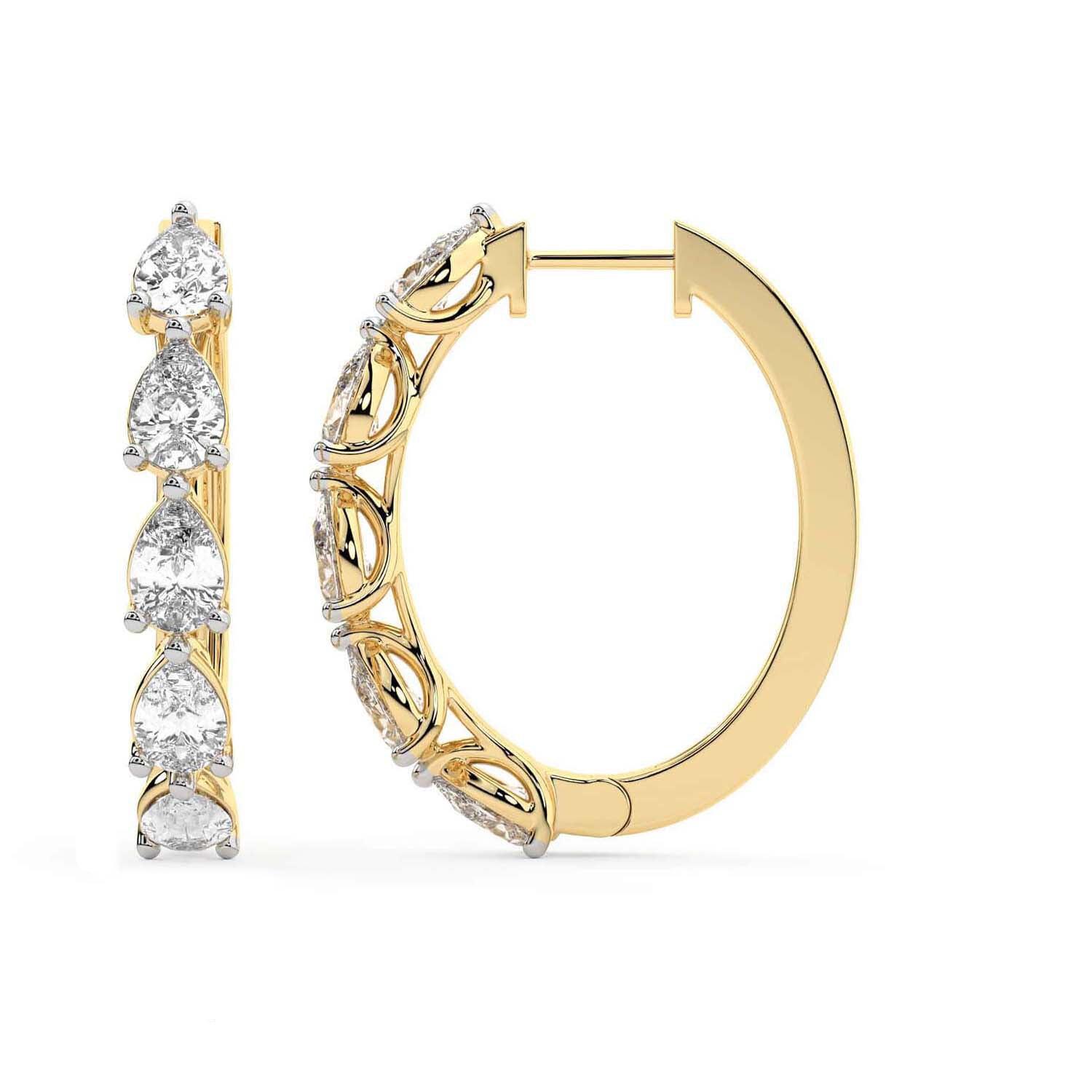 Pear Cut Lab Grown Diamond Hoop Earrings in Yellow Gold