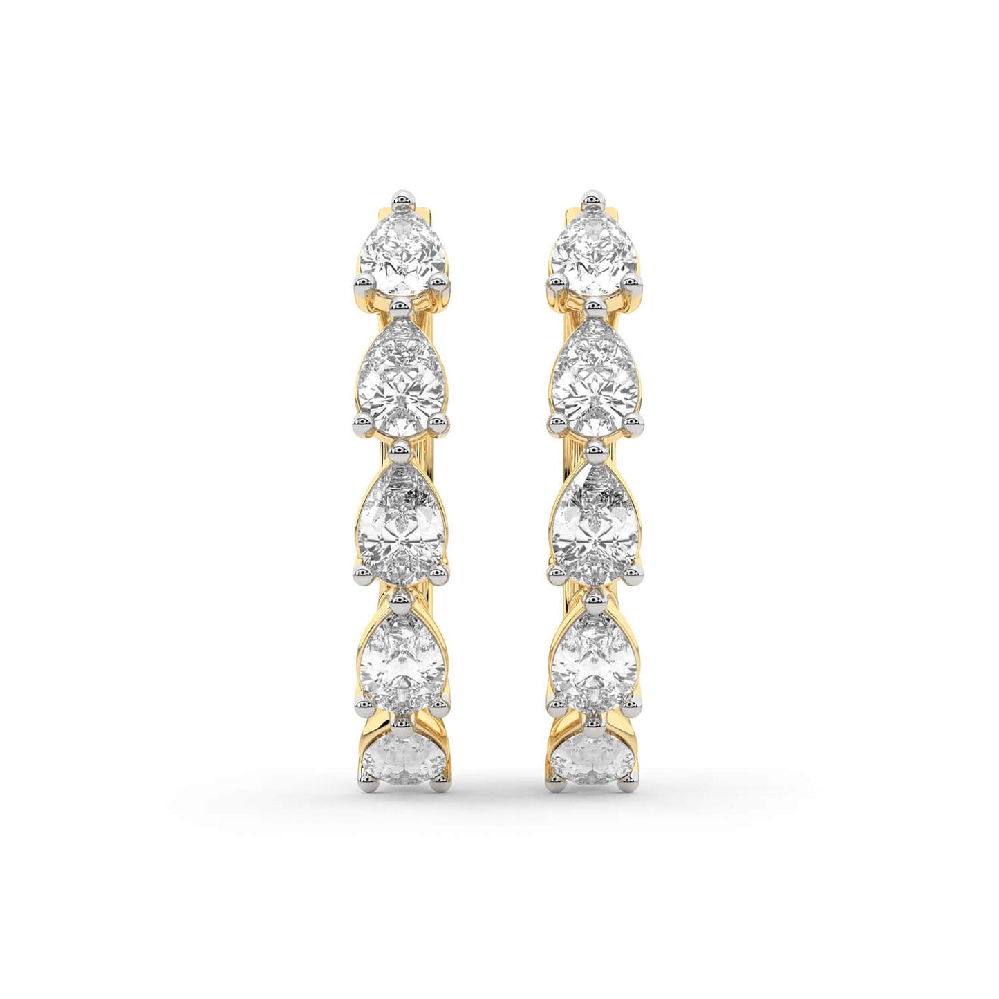 Pear Cut Lab Grown Diamond Hoop Earrings in Yellow Gold