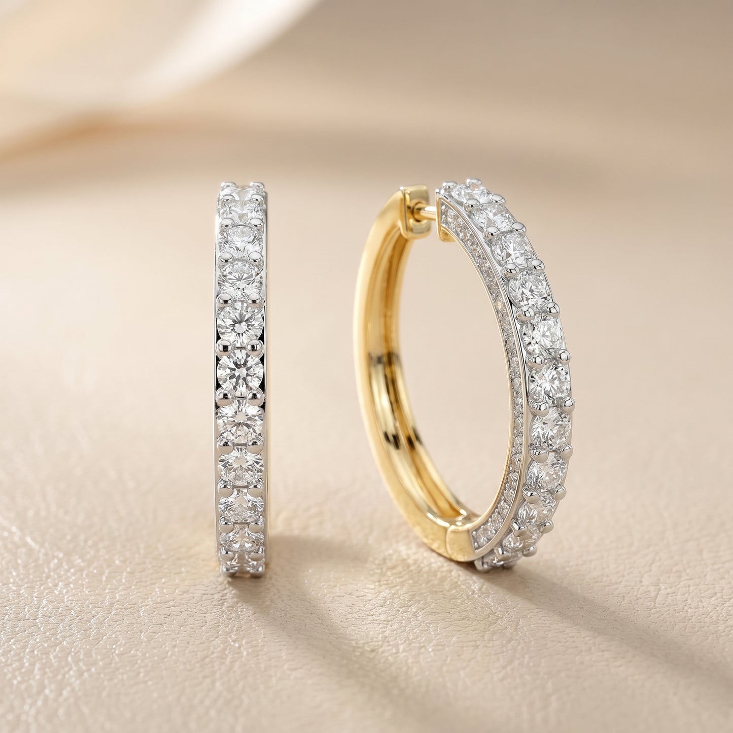 Round Cut Lab Grown Diamond Hoop Earrings in Yellow Gold