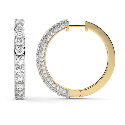 Round Cut Lab Grown Diamond Hoop Earrings in Yellow Gold