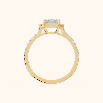 Mabel Halo French Pavé Radiant Diamond Engagement Ring in Yellow Gold - FingerView.webp