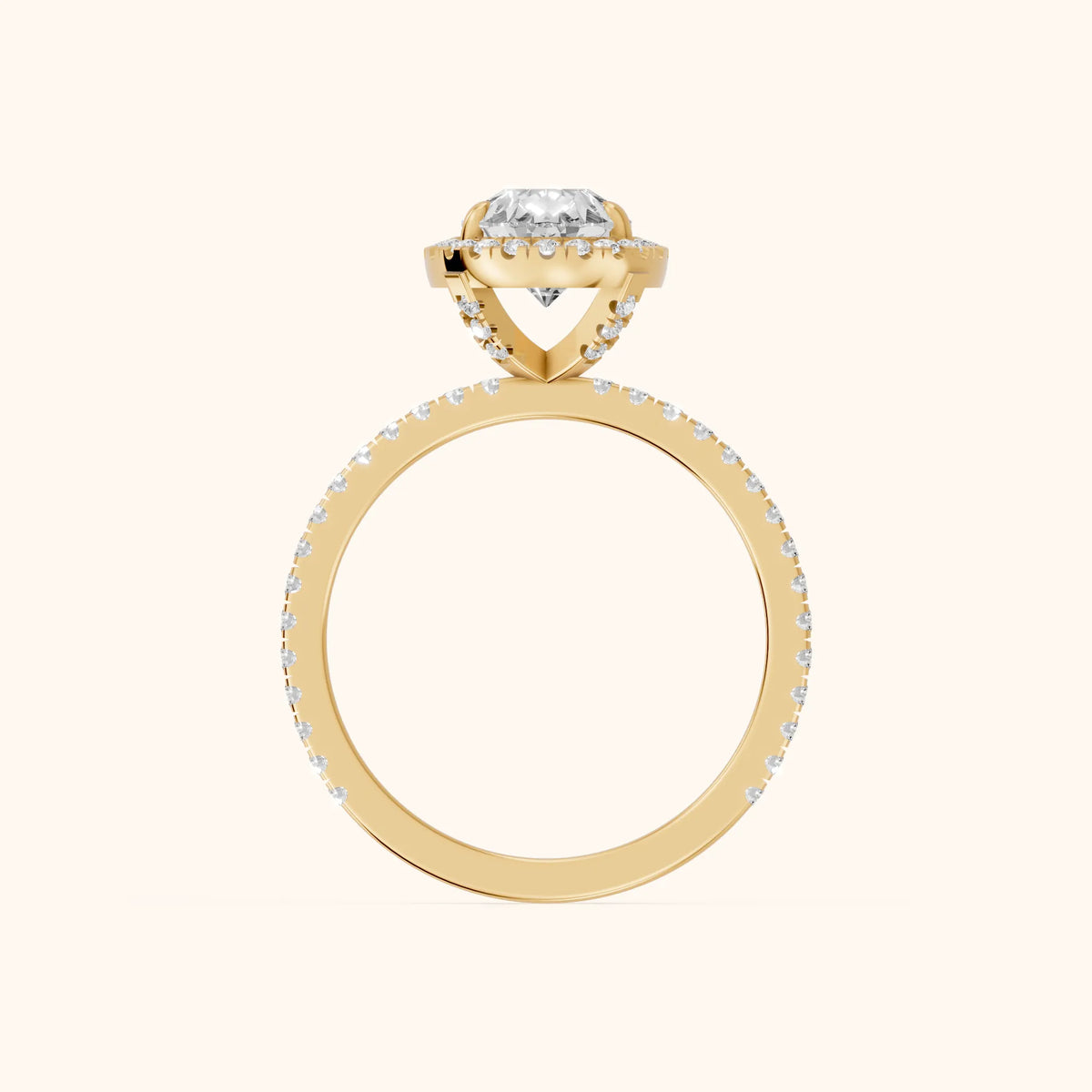 Rosemary Halo Pavé Pear Diamond Engagement Ring in Yellow Gold - FingerView.webp