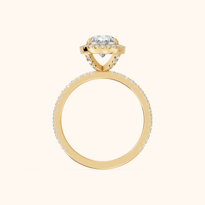 Rosemary Halo Pavé Pear Diamond Engagement Ring in Yellow Gold - FingerView.webp
