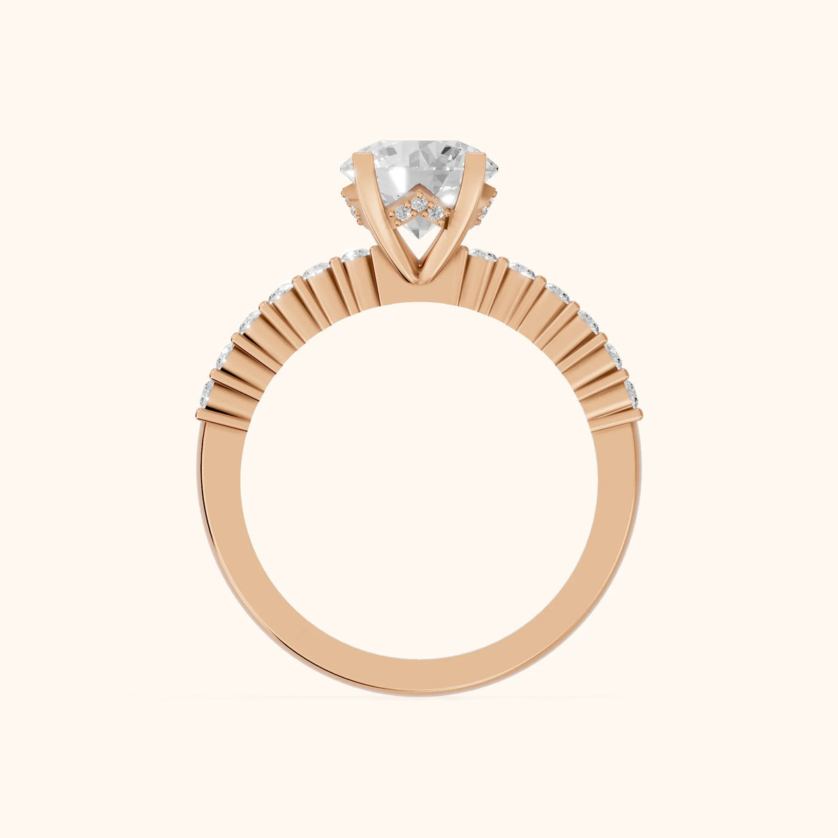 Honor Sidestone Round Diamond Engagement Ring in Rose Gold - FingerView.webp