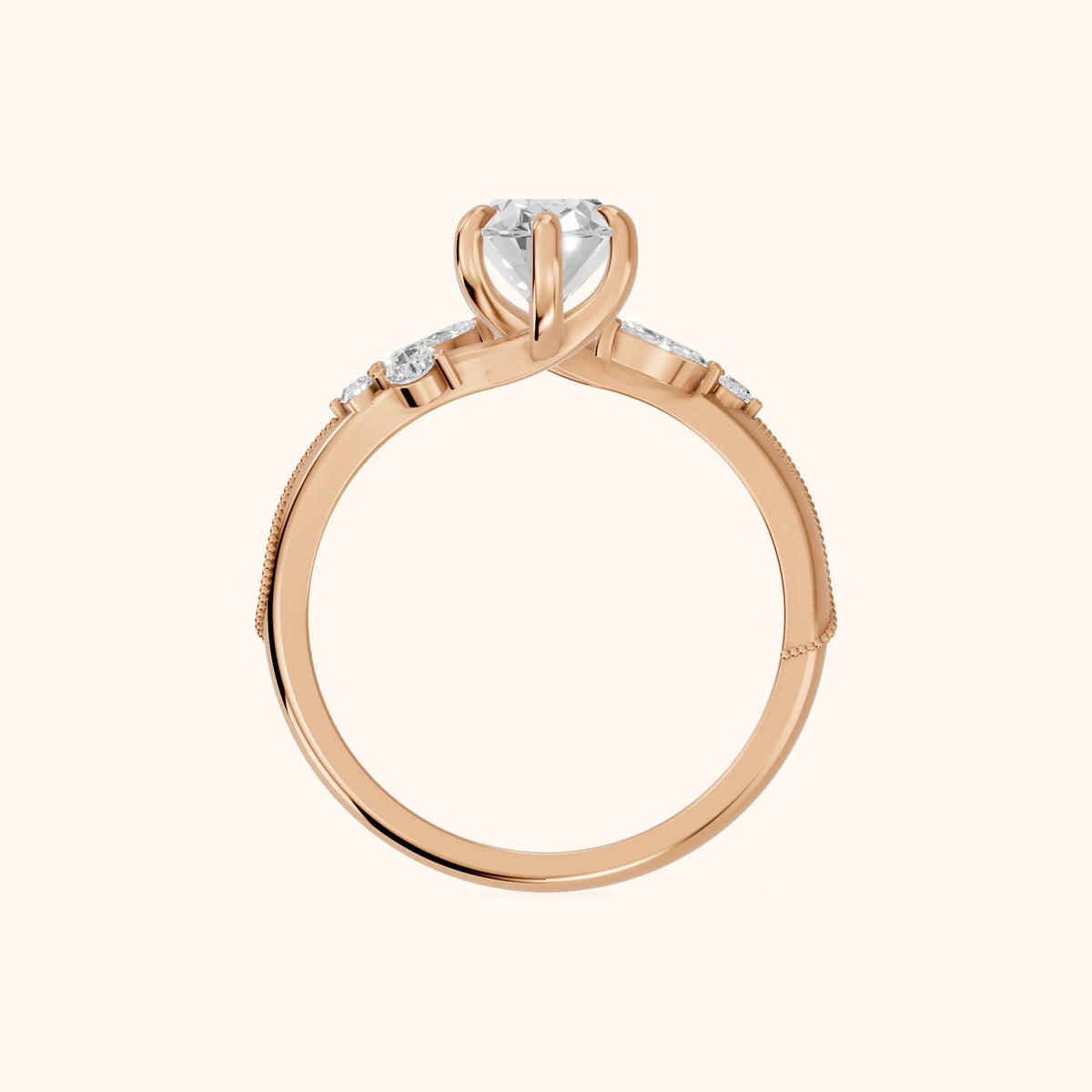Joanna Milgrain Twist Oval Diamond Engagement Ring in Rose Gold - FingerView.webp