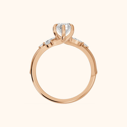 Joanna Milgrain Twist Oval Diamond Engagement Ring in Rose Gold - FingerView.webp