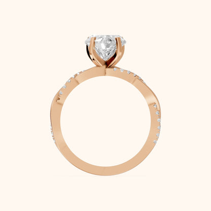 Twisted Side Stone Heart Diamond Engagement Ring in Rose Gold - FingerView