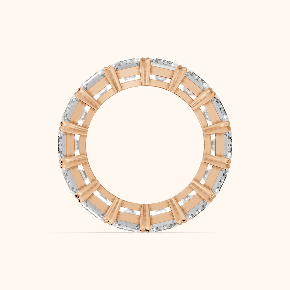 Odessa Shared Prong Emerald Diamond Eternity Band in Rose Gold - FingerView