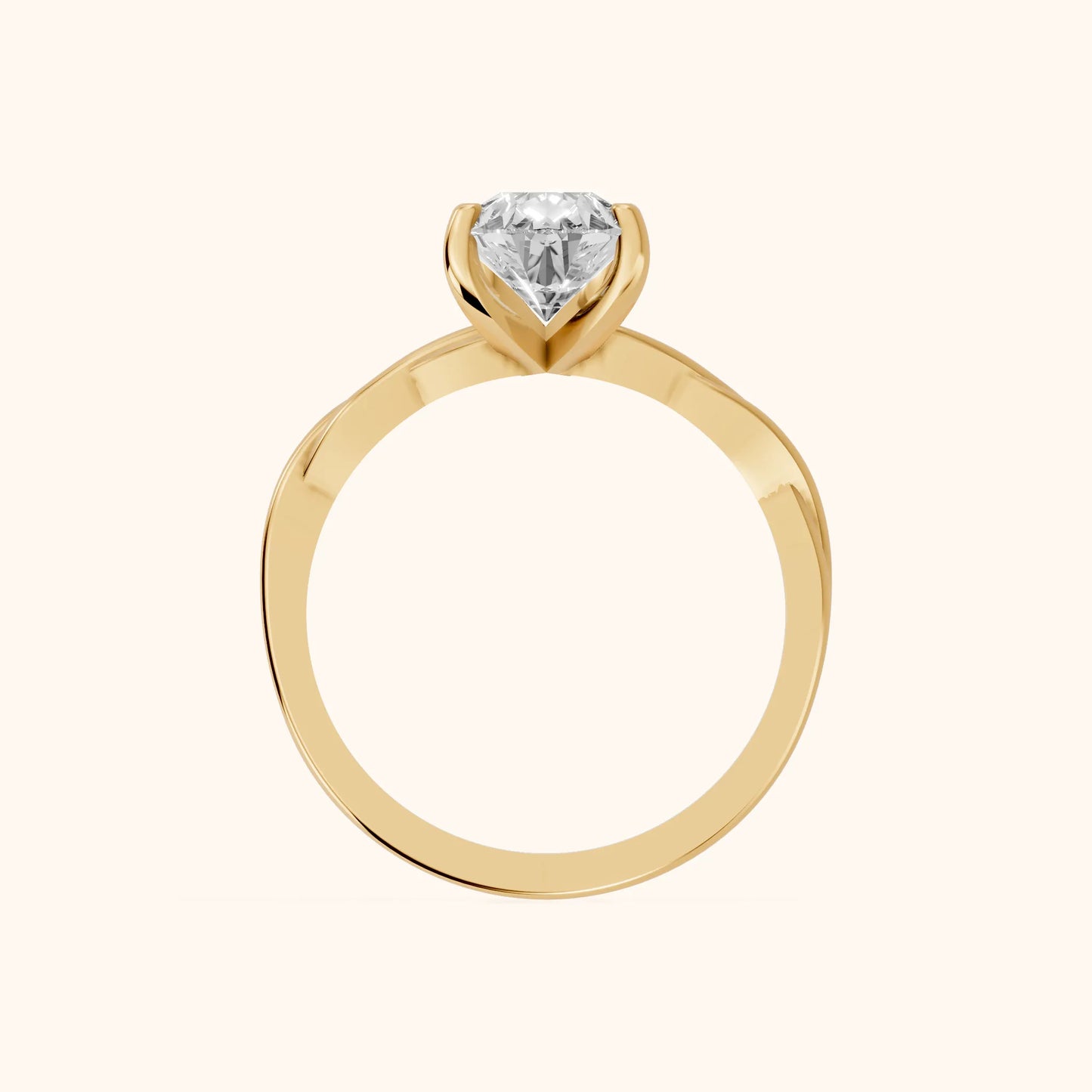Iris Twist Pear Diamond Engagement Ring in Yellow Gold - FingerView