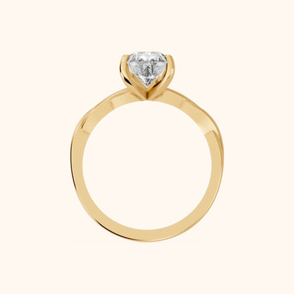 Iris Twist Pear Diamond Engagement Ring in Yellow Gold - FingerView
