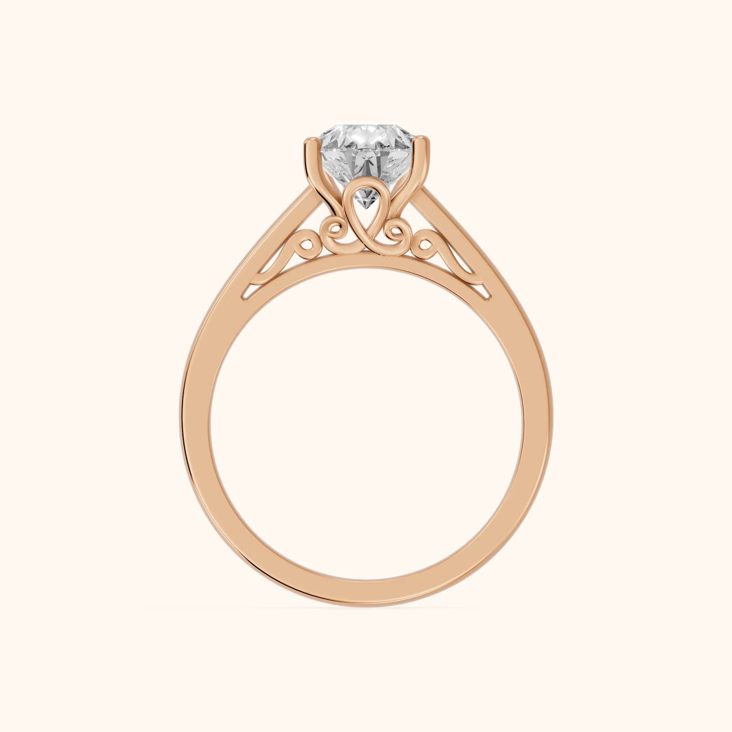 Iris Vintage Pear Diamond Engagement Ring in Rose Gold - FingerView