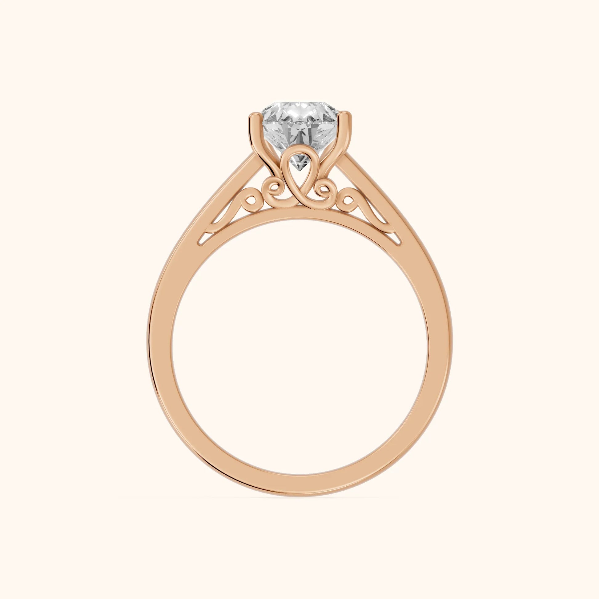 Iris Vintage Pear Diamond Engagement Ring in Rose Gold - FingerView