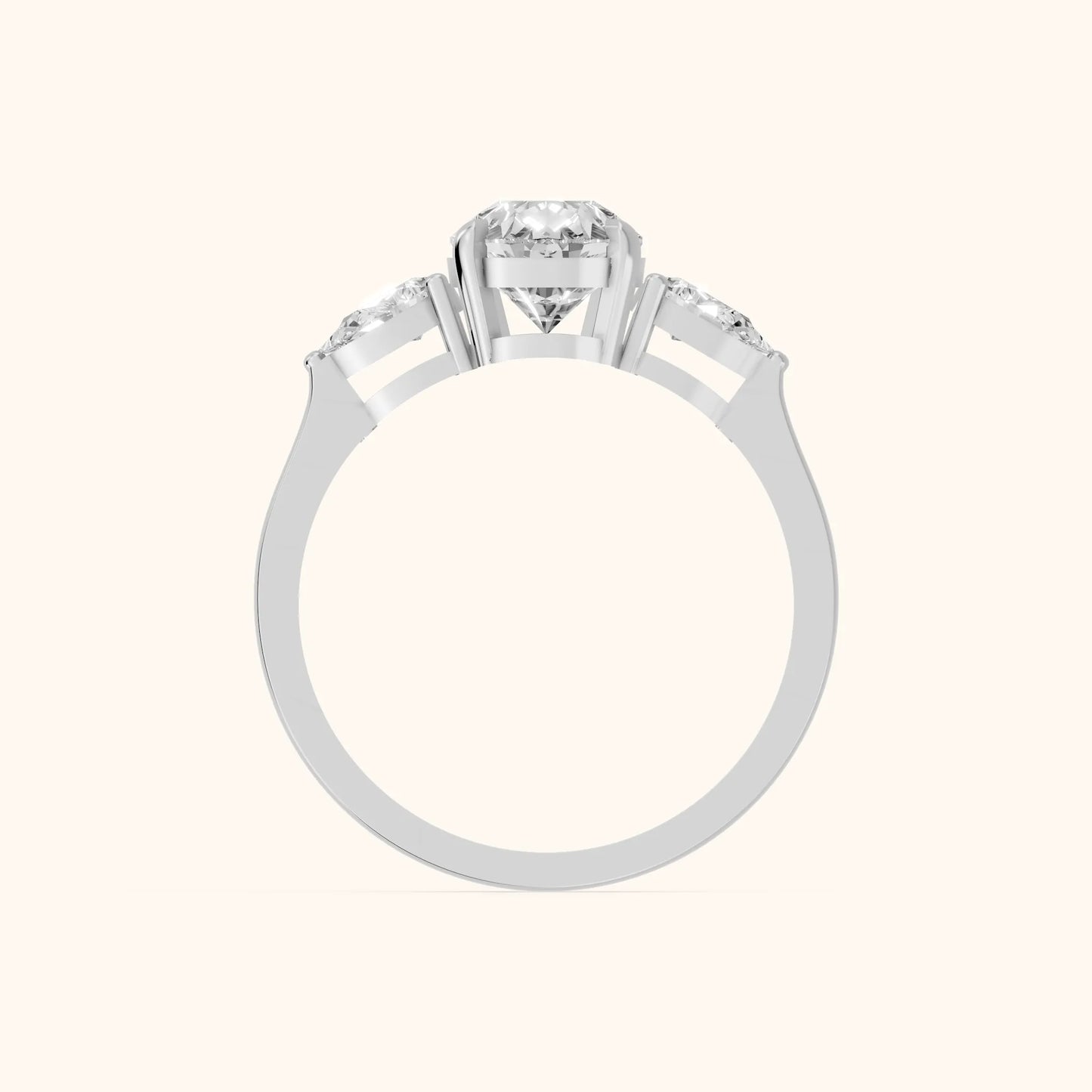 Grace Three Stone Pear Diamond Engagement Ring in Silver - FingerView