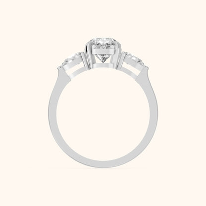 Grace Three Stone Pear Diamond Engagement Ring in Silver - FingerView