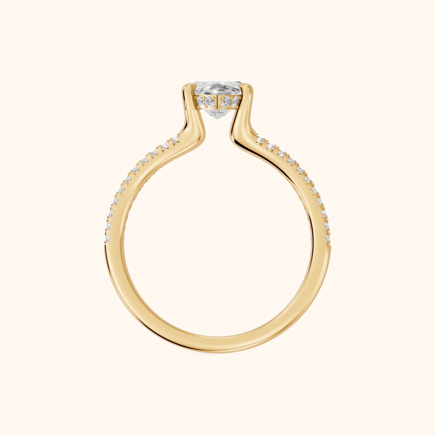 Eternal Embrace Solitaire Marquise Diamond Engagement Ring in Yellow Gold - FingerView