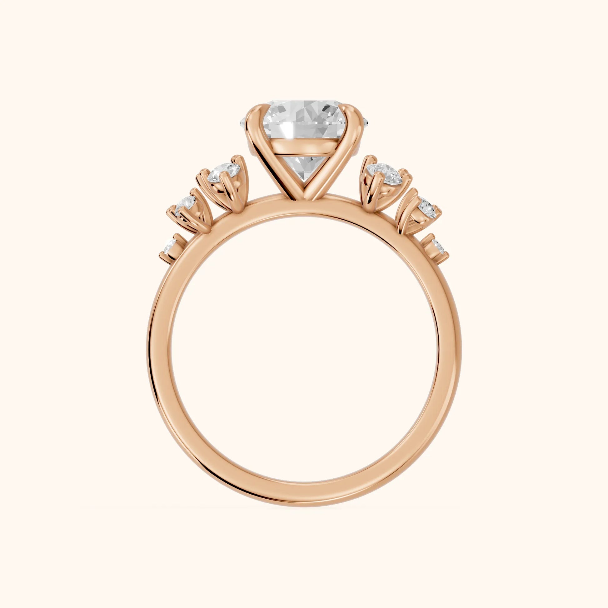 Evelina Bloom Round Diamond Engagement Ring in Rose Gold - FingerView