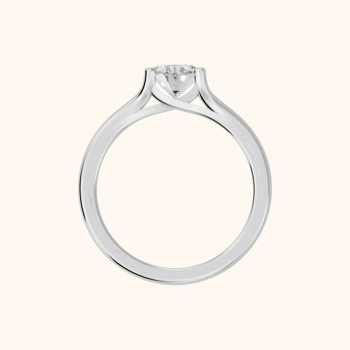 Nell Split Shank Solitaire Oval Diamond Engagement Ring in Silver - FingerView.webp