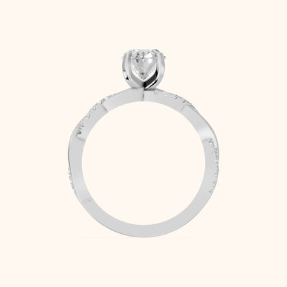 Twisted Side Stone Oval Diamond Engagement Ring in White Gold - FingerView