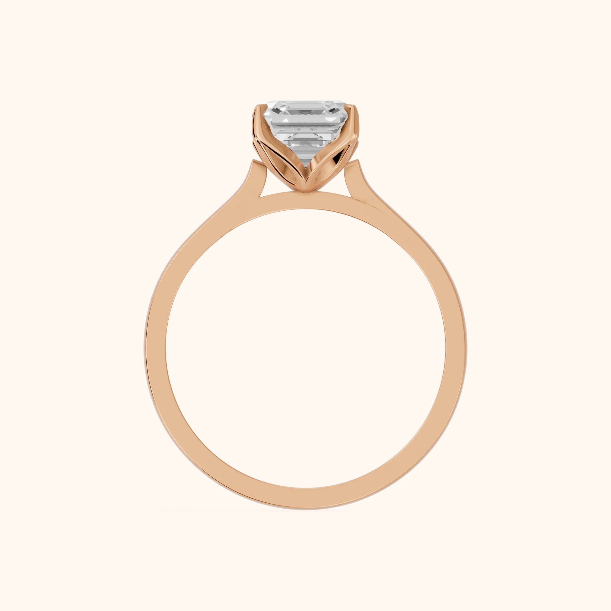 Isabella Bloom Solitaire Asscher Diamond Engagement Ring in Rose Gold - FingerView