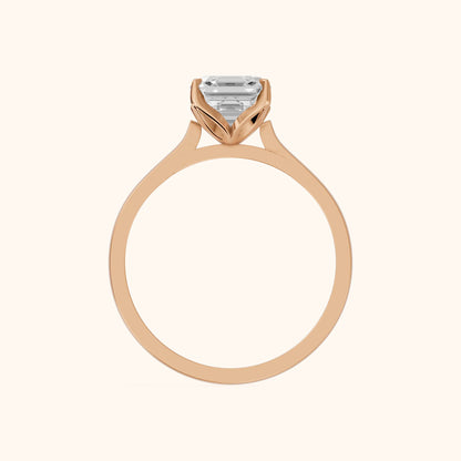 Isabella Bloom Solitaire Asscher Diamond Engagement Ring in Rose Gold - FingerView