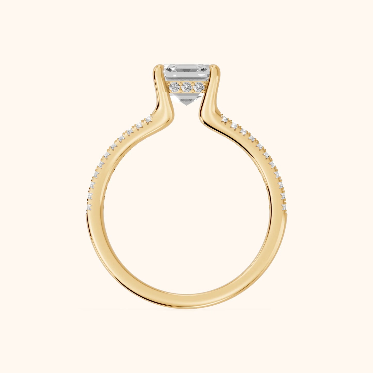 Eternal Embrace Solitaire Asscher Diamond Engagement Ring in Yellow Gold - FingerView