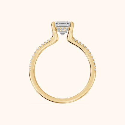 Eternal Embrace Solitaire Asscher Diamond Engagement Ring in Yellow Gold - FingerView