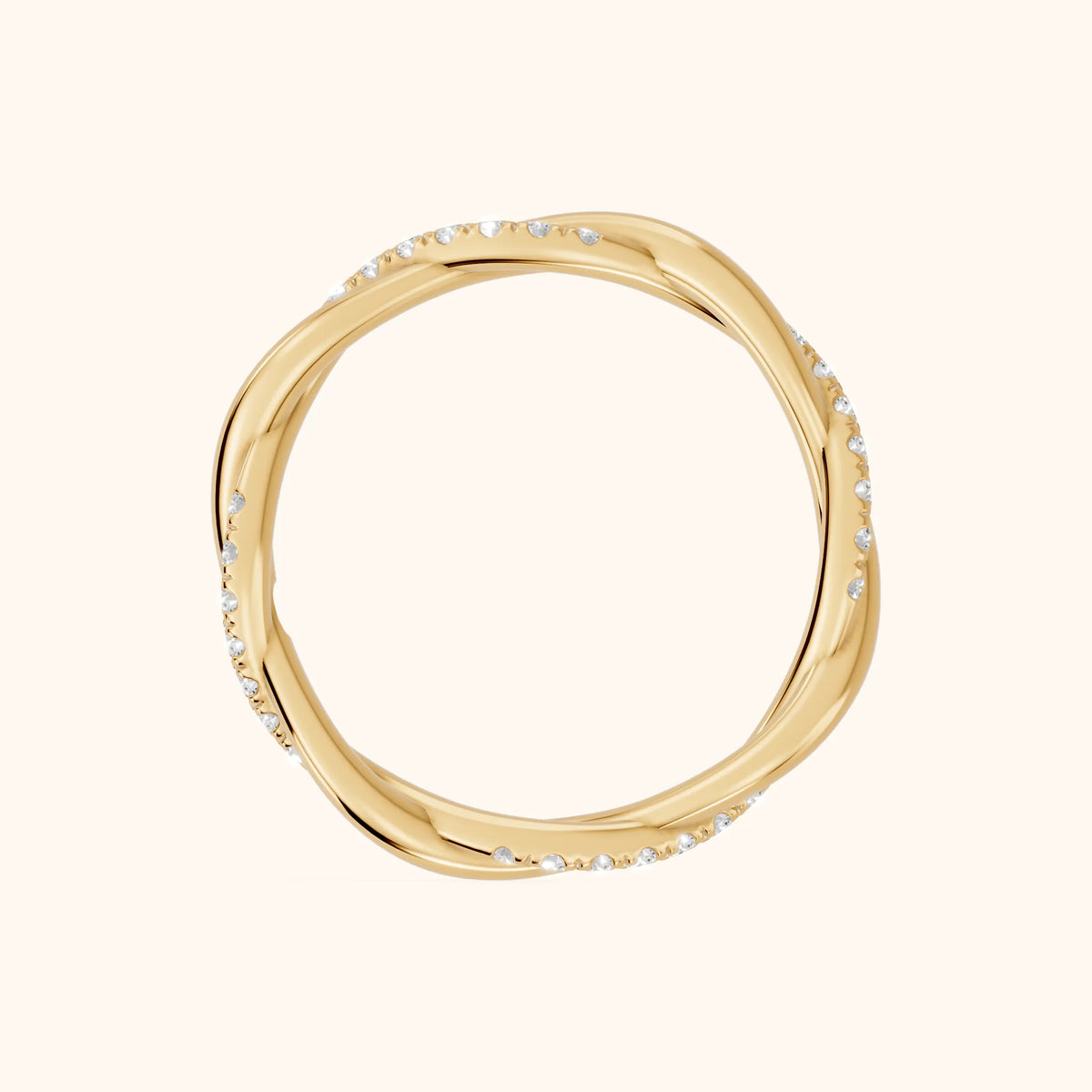 Tanvi Petite Twist Round Diamond Eternity Band in Yellow Gold - FingerView