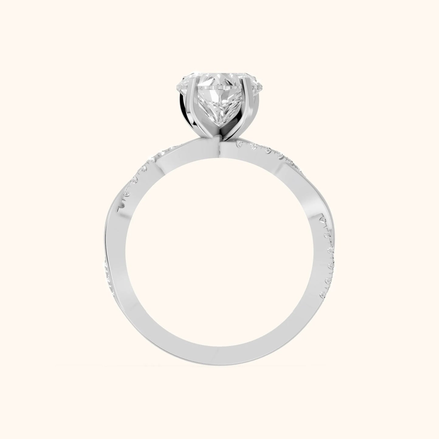 Twisted Side Stone Heart Diamond Engagement Ring in Platinum - FingerView