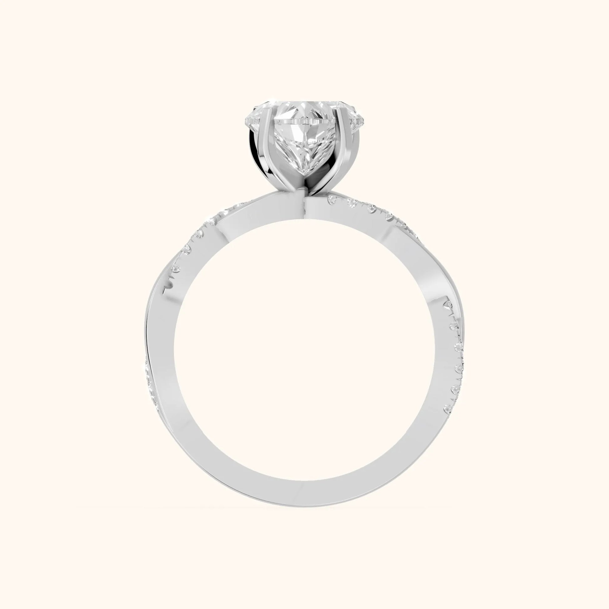 Twisted Side Stone Heart Diamond Engagement Ring in Platinum - FingerView