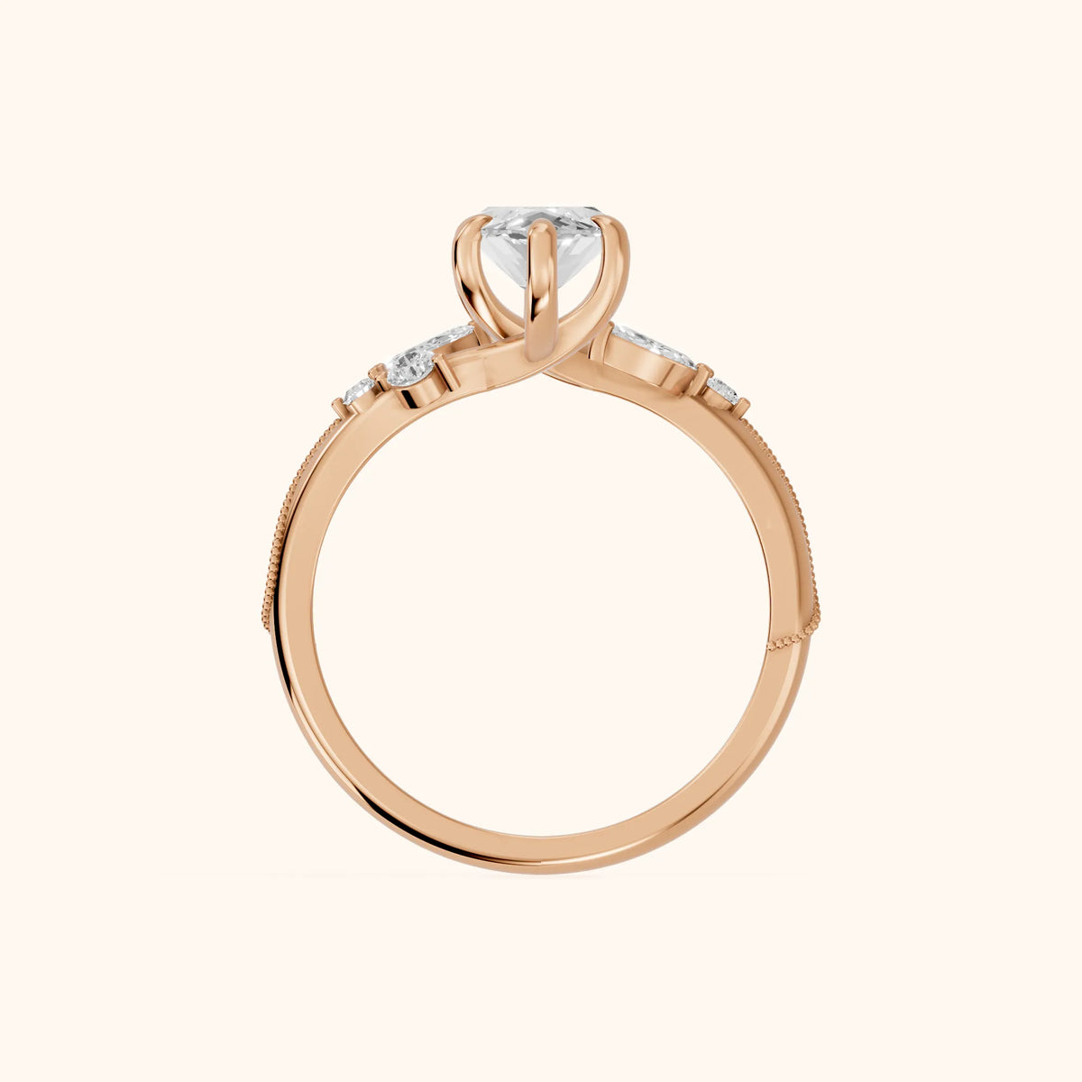 Joanna Milgrain Twist Marquise Diamond Engagement Ring in Rose Gold - FingerView.webp