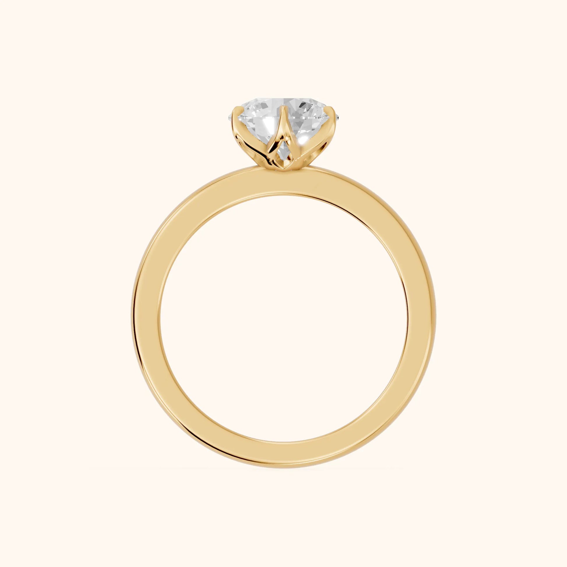 Serena Blossom Solitaire Round Diamond Engagement Ring in Yellow Gold - FingerView