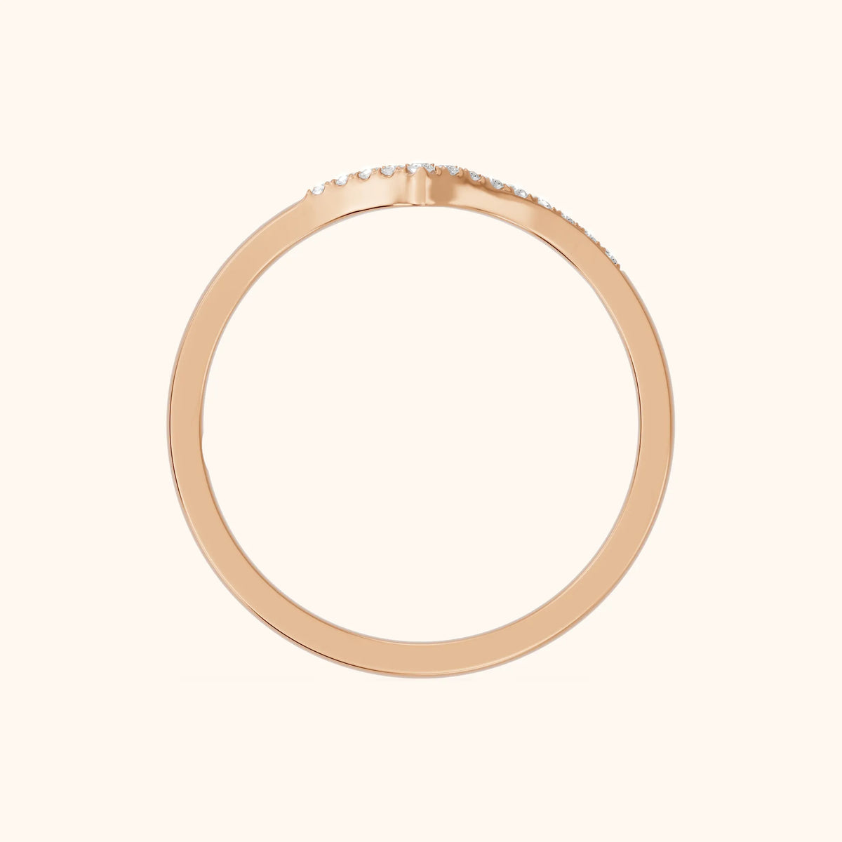 Noemi Contour Round & Baguette Diamond Stackable Ring in Rose Gold - FingerView