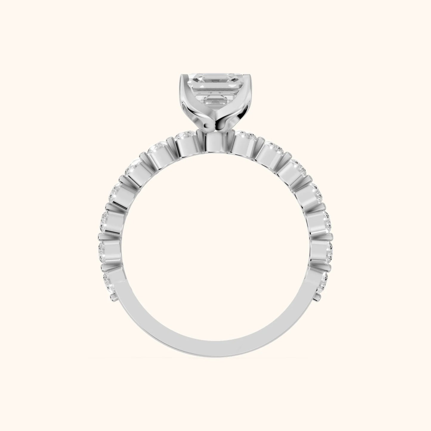 Eleanor Majesty Side Stone Cushion Diamond Engagement Ring in White Gold - FingerView