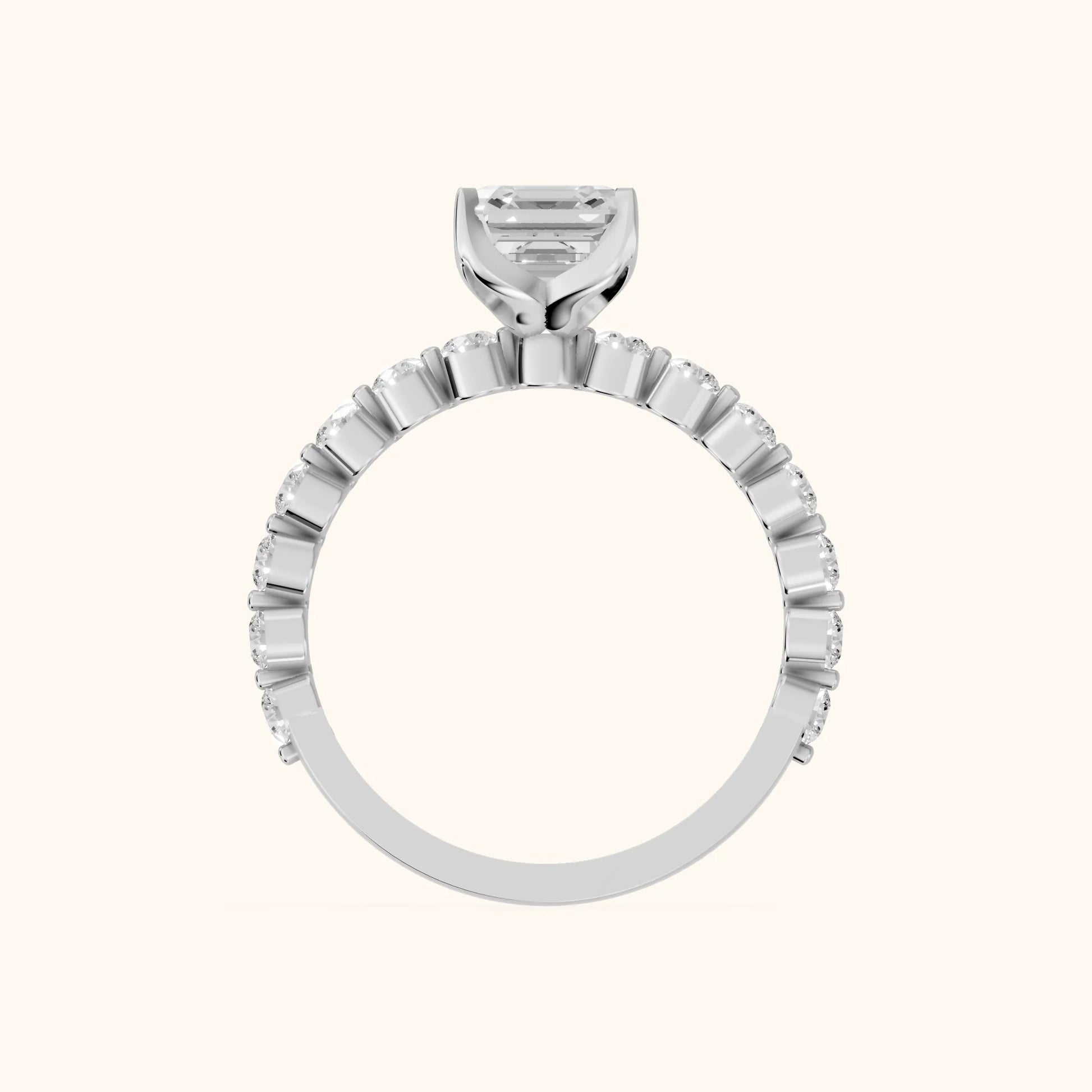 Eleanor Majesty Side Stone Cushion Diamond Engagement Ring in White Gold - FingerView