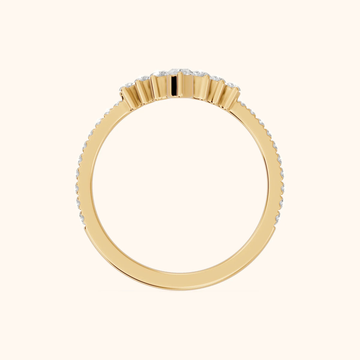 Diya Contour Pear & Round Diamond Stackable Ring in Yellow Gold - FingerView