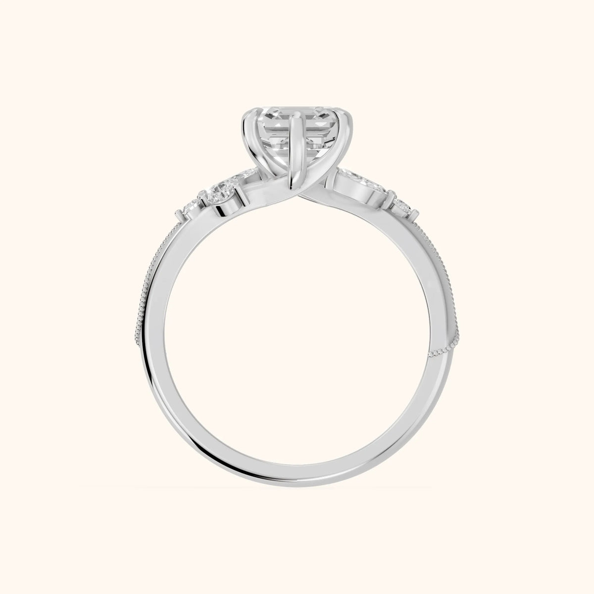 Joanna Milgrain Twist Asscher Diamond Engagement Ring in Silver - FingerView.webp