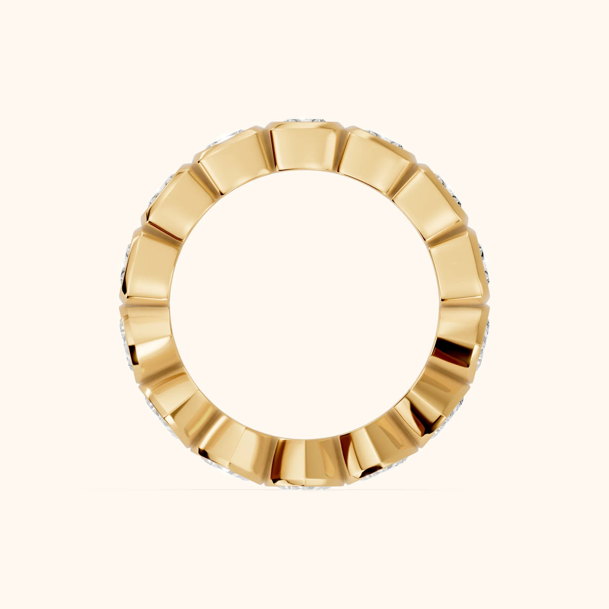 Marisa Bezel Cushion & Heart Diamond Eternity Band in Yellow Gold - FingerView