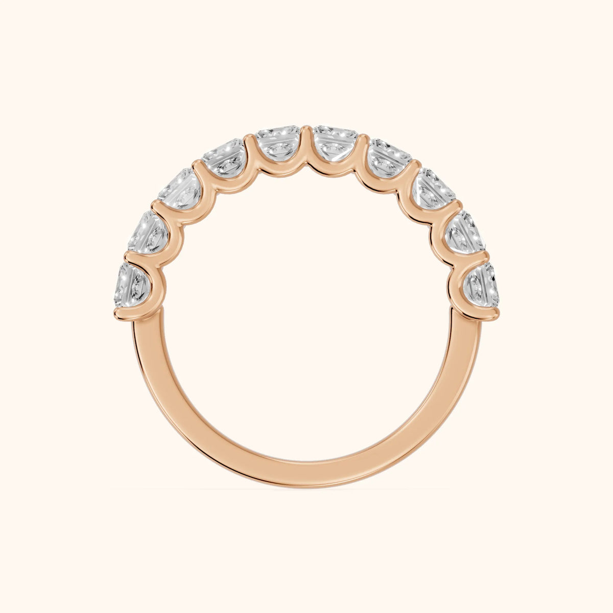 Pia Shared Prong Princess Diamond Half Eternity Band in Rose Gold - FingerView