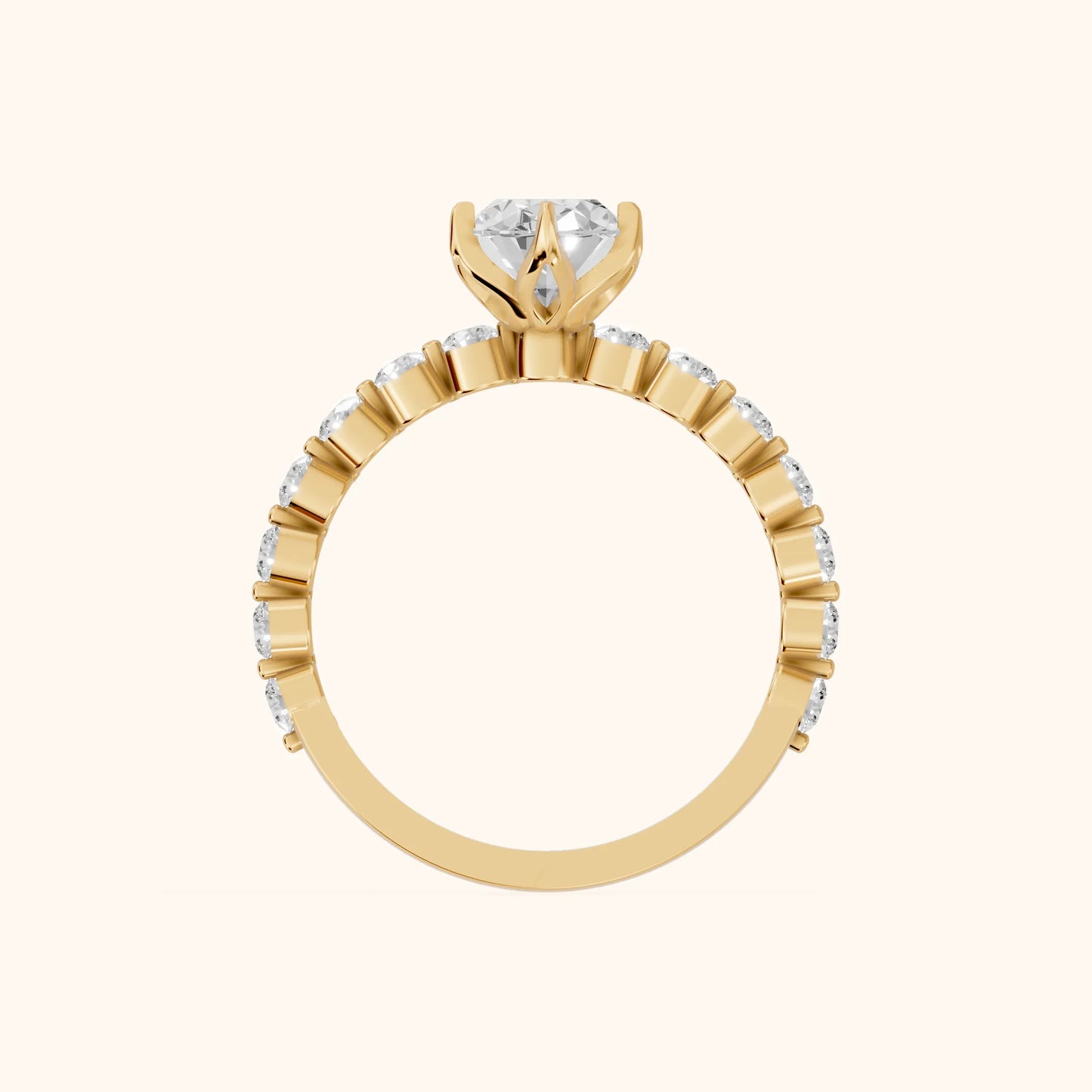 Eleanor Majesty Side Stone Oval Diamond Engagement Ring in Yellow Gold - FingerView