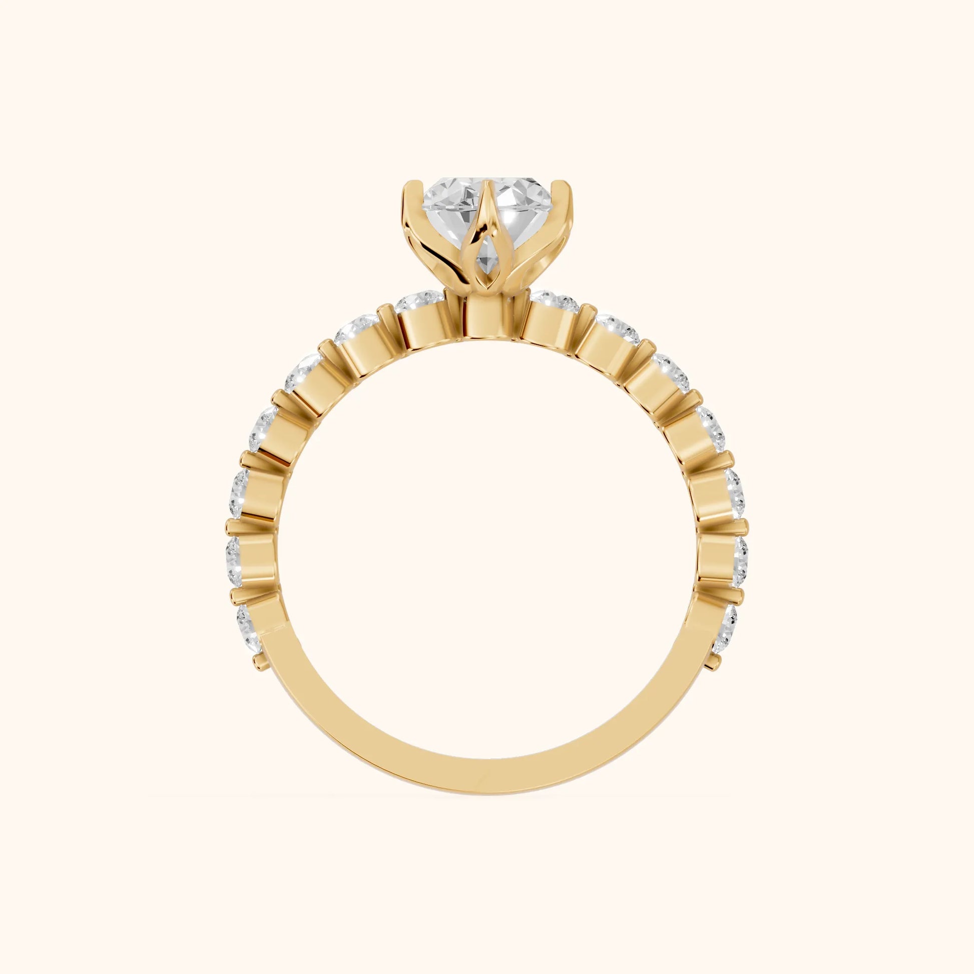Eleanor Majesty Side Stone Oval Diamond Engagement Ring in Yellow Gold - FingerView