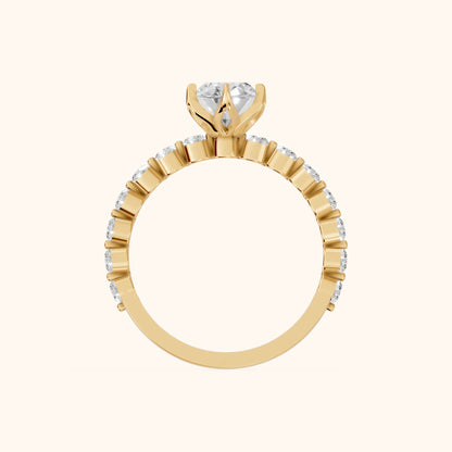 Eleanor Majesty Side Stone Oval Diamond Engagement Ring in Yellow Gold - FingerView