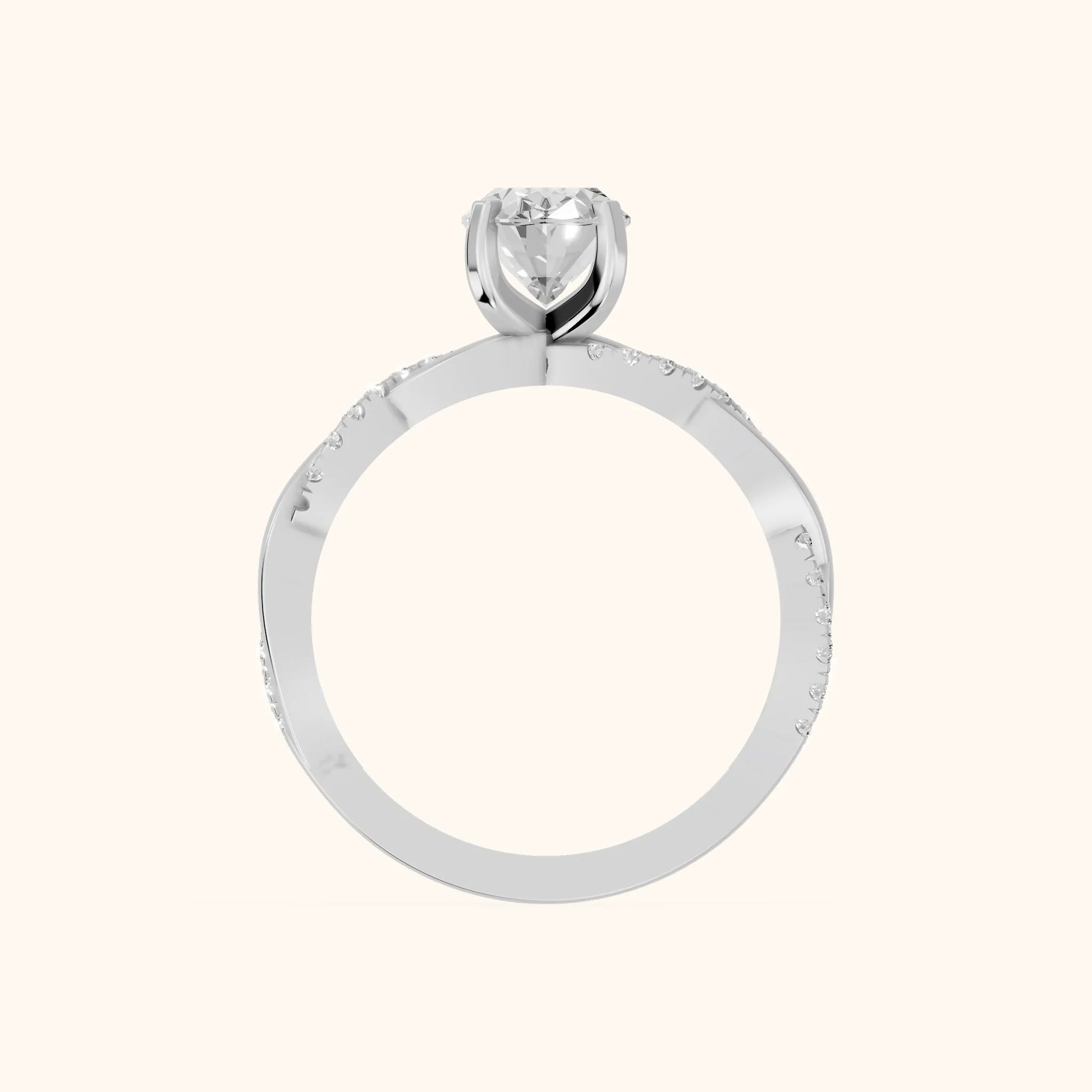 Twisted Side Stone Oval Diamond Engagement Ring in Silver - FingerView