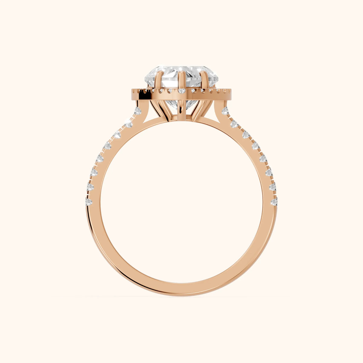 Mabel Halo French Pavé Heart Diamond Engagement Ring in Rose Gold - FingerView.webp